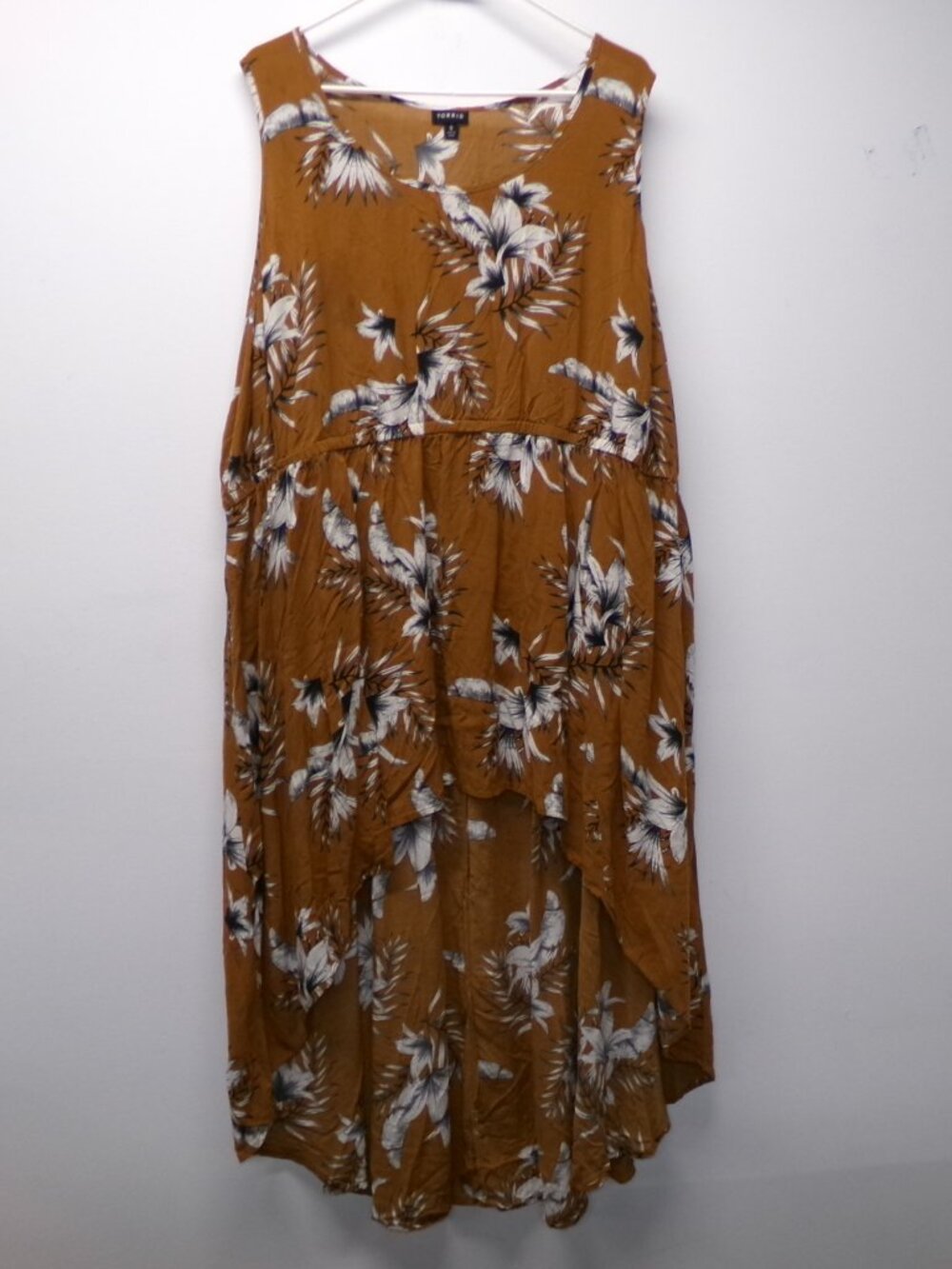 Torrid Floral Print Challis High Low Dress Womens Sleeveless Rust Brown sz 5 5X
